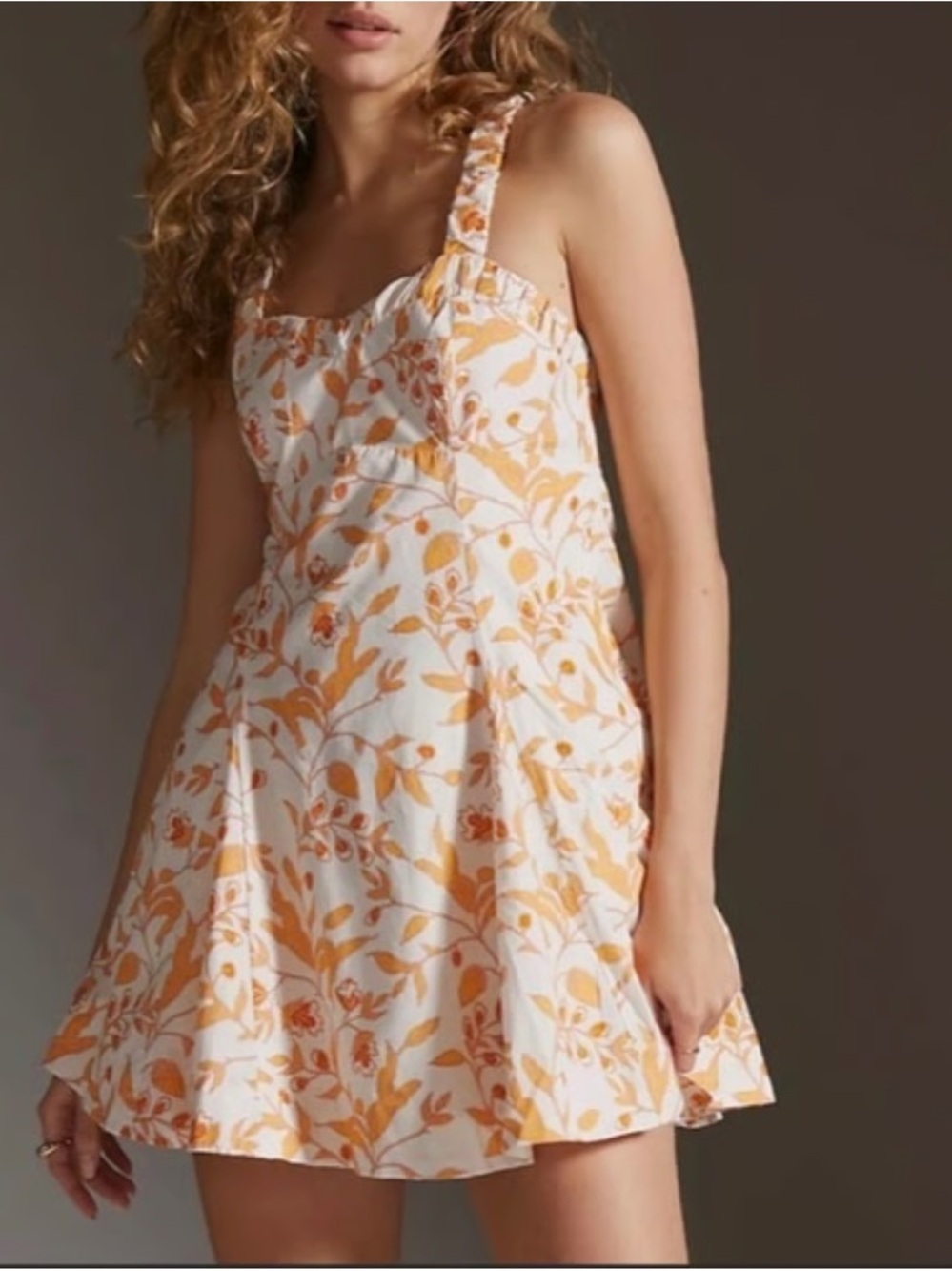 Anthropologie Maeve Floral Sundress in Cream and Mustard - Sleeveless A-Line Dre - Picture 3 of 7